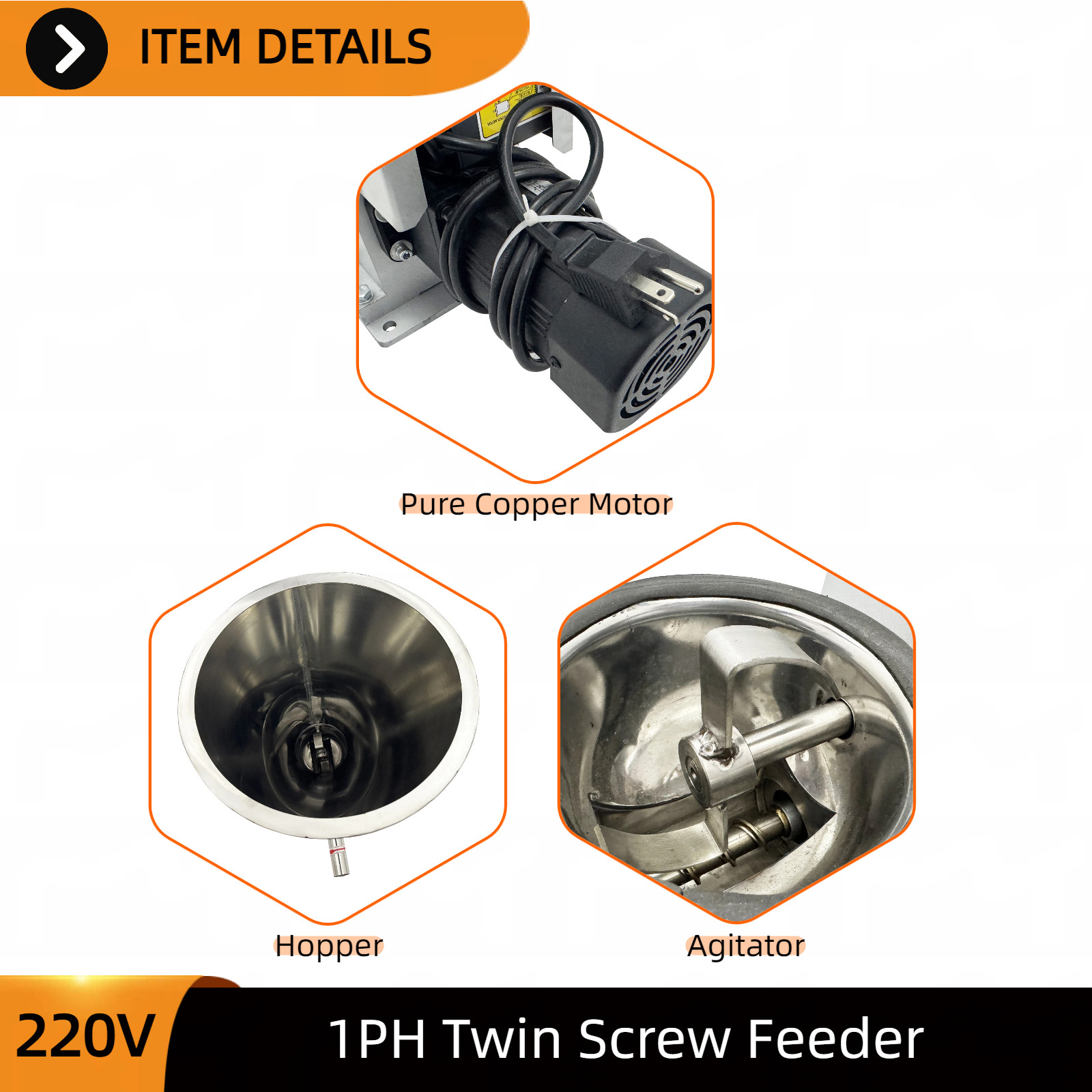 220V 1PH Single-Screw Volumetric Feeder 0.6-3kg/h for Granule Solid Materials