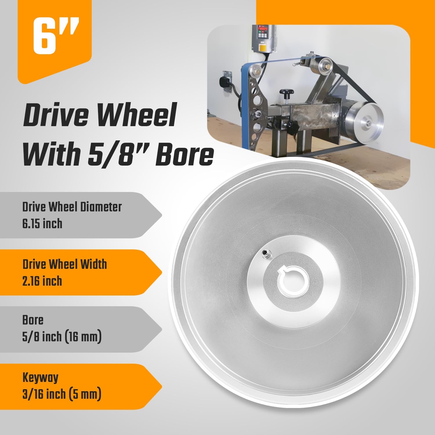 Belt Grinder 2×72 Wheel Set for Knife Grinder 6″ Drive Wheel Crowned 5/8″ Hole