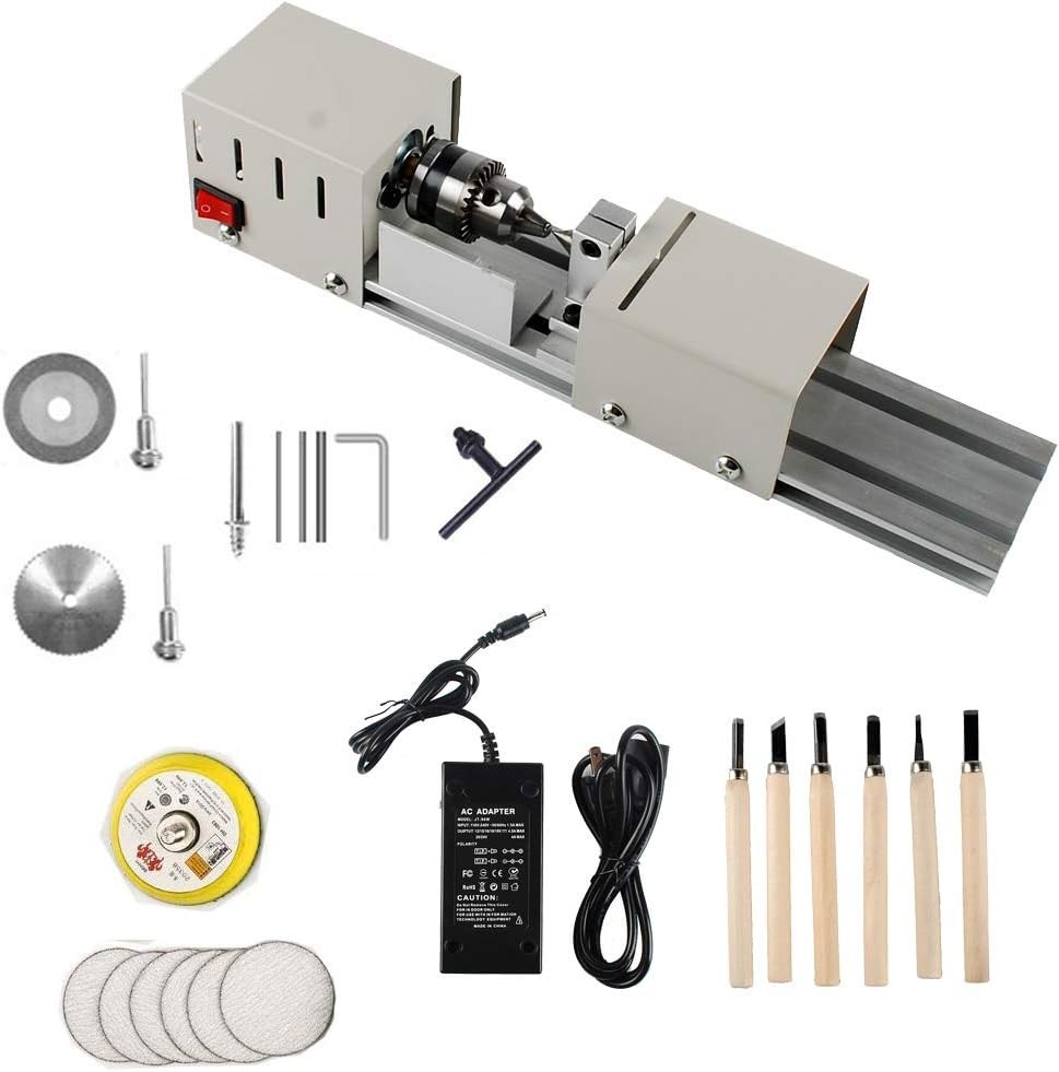 Mini Lathe Machine 12V-24VDC with Adjustable Speed for DIY Woodworking