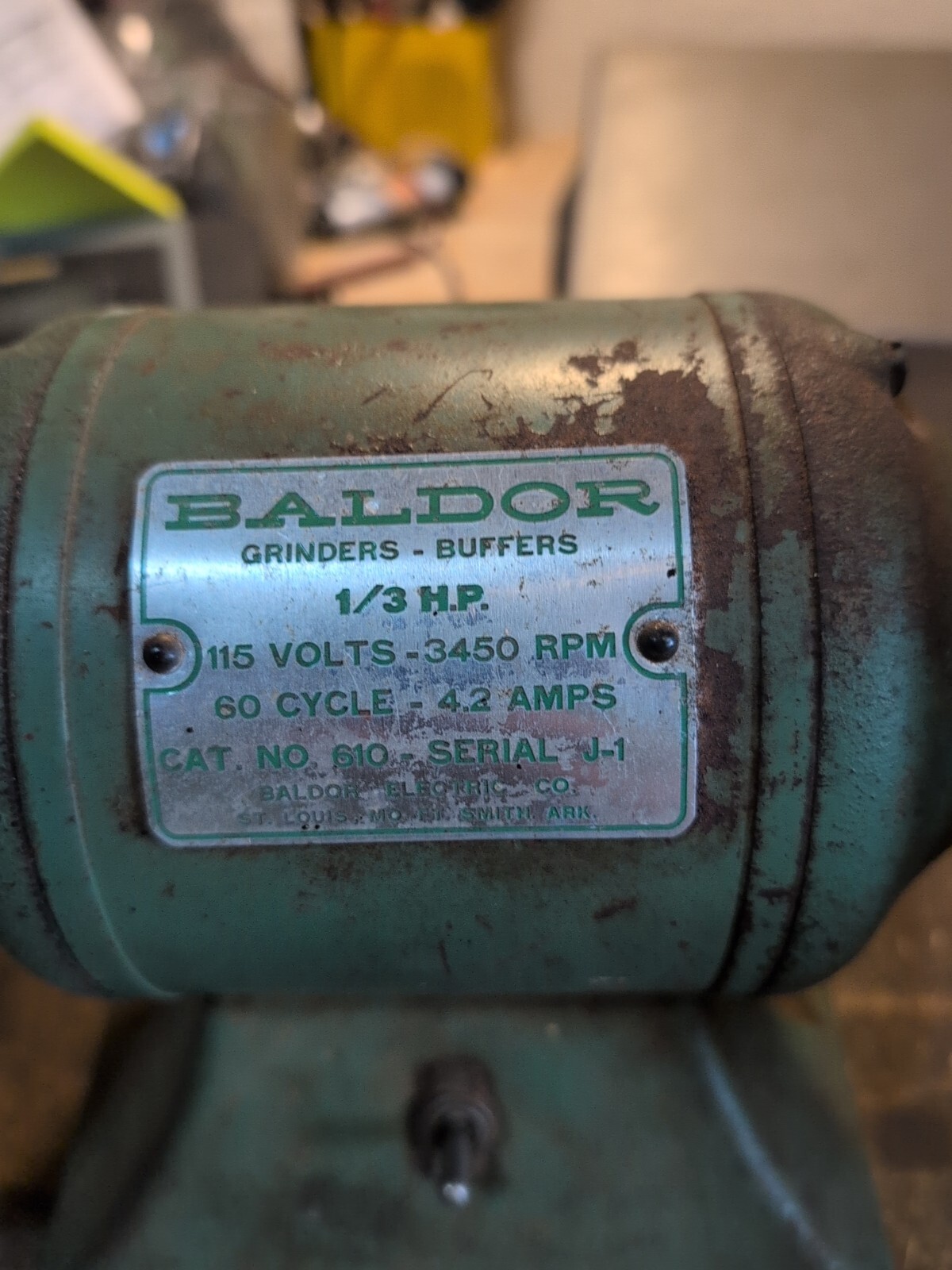 Vintage BALDOR 6” Grinder-Buffer 1/3 HP #610 /3450 RPM /St.Louis Mo. USA