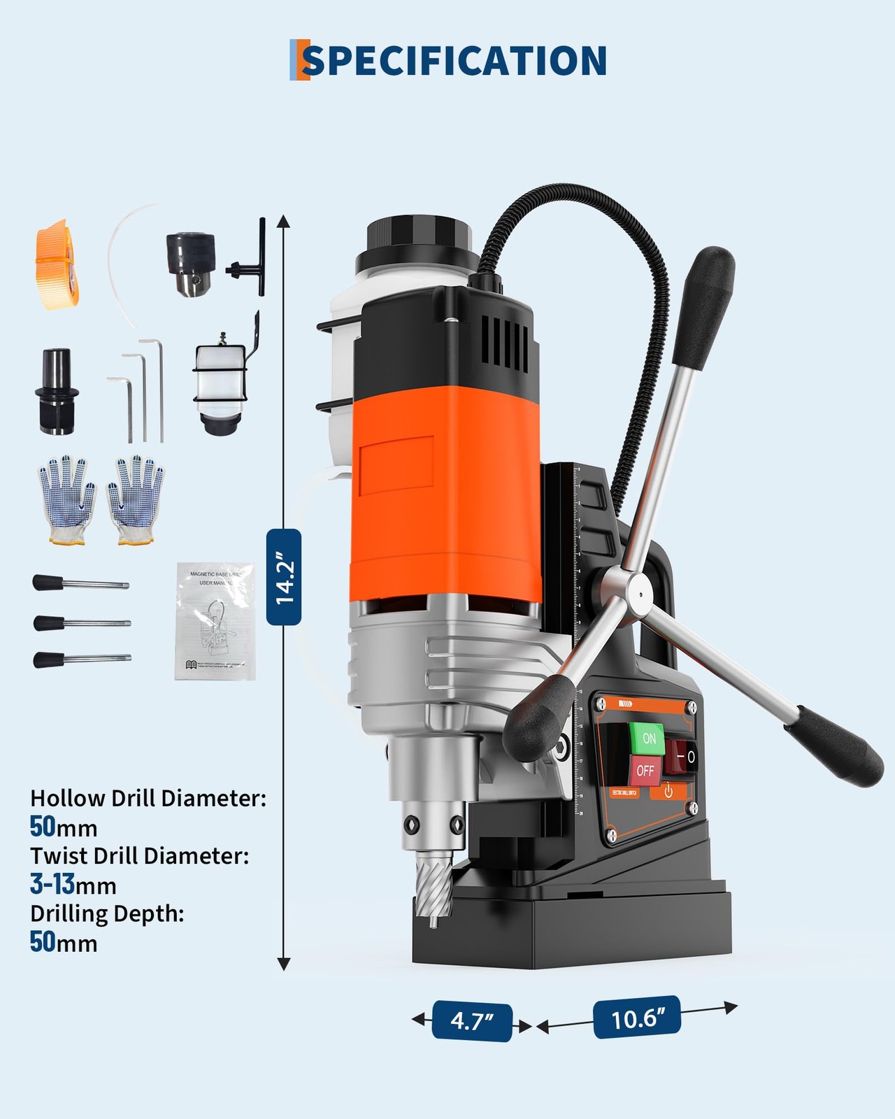 2 in Magnetic Drill 1750W 2922Lbf Power Portable Mag Drill Press Boring Diameter