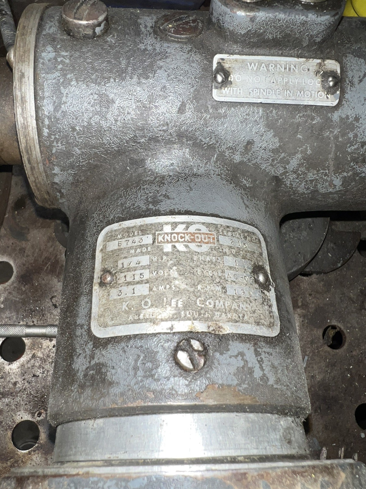 KO Lee B743 Motorized Workhead for tool cutter / grinder slow speed WORKING