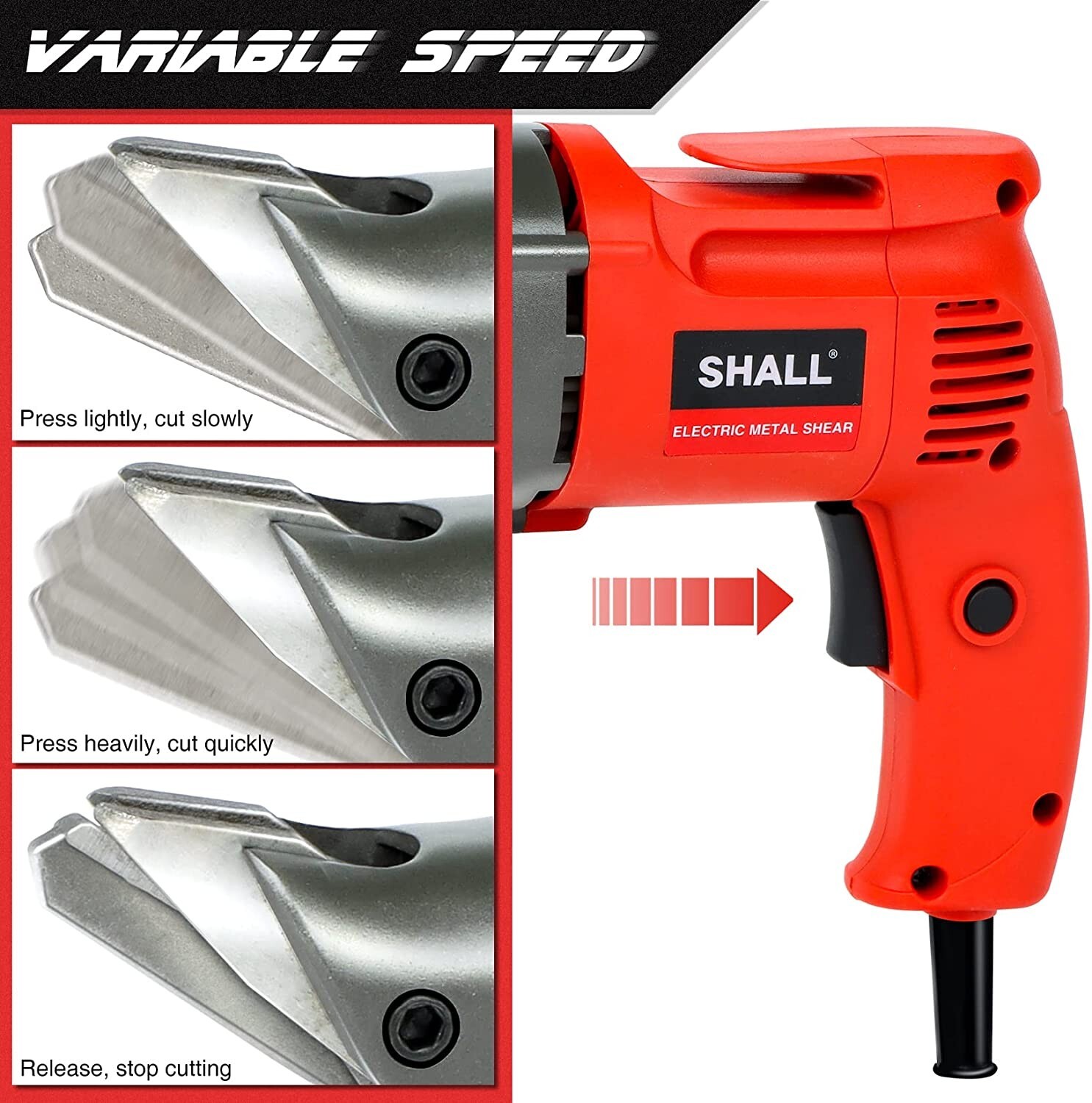 SHALL Electric Metal Cutting Shear, Corded Sheet Metal Cutter, Variable Speed