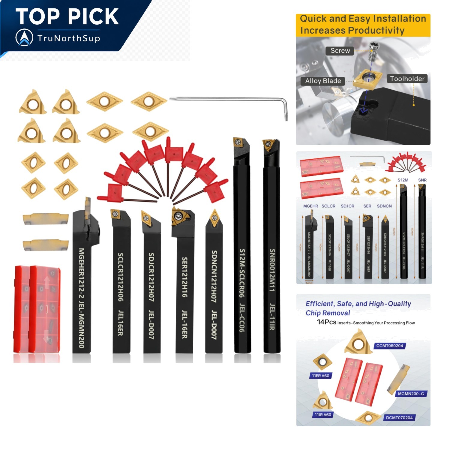 Indexable Lathe Turning Tool Kit 21pcs 1/2 inch 12mm shank with 7 tool holder…