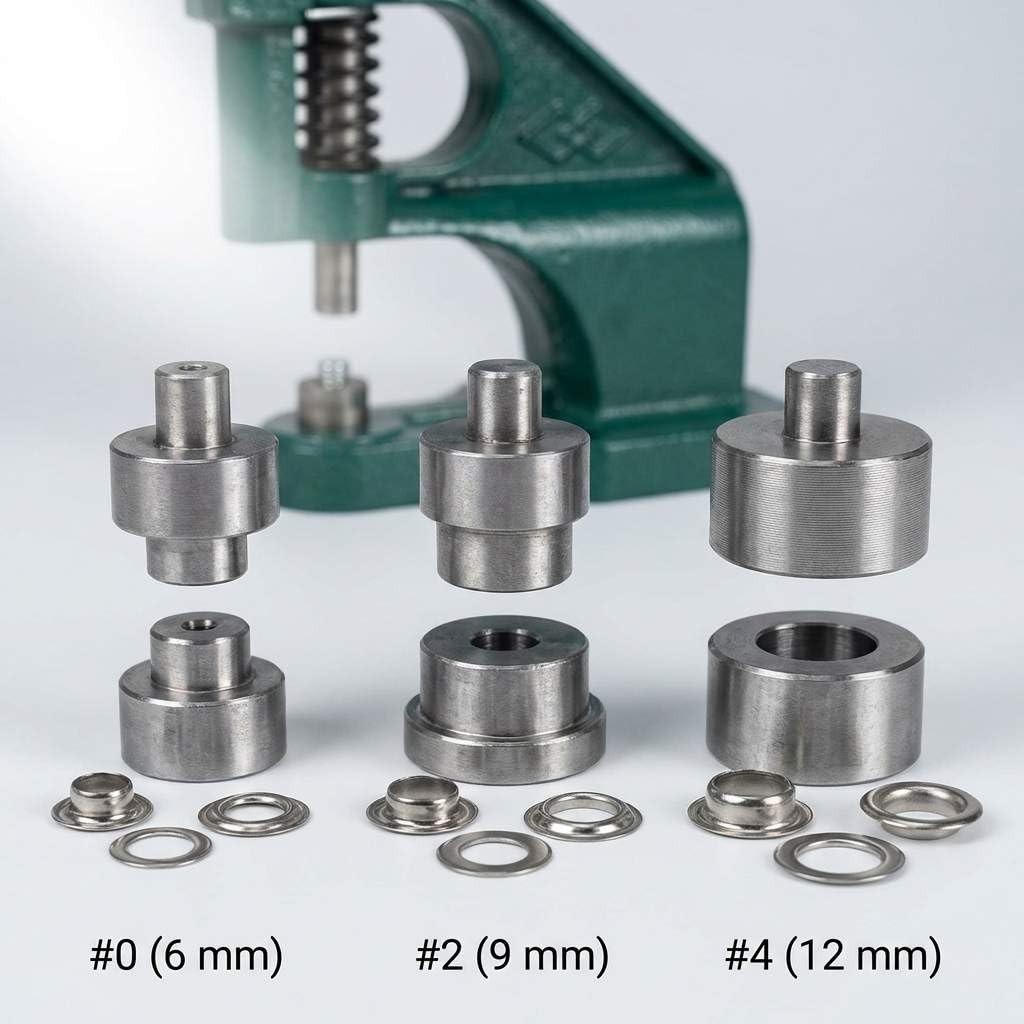 Heavy Duty Hand Press Eyelet Grommet Machine Punch Tool Kit – 3 Size Dies & 1…