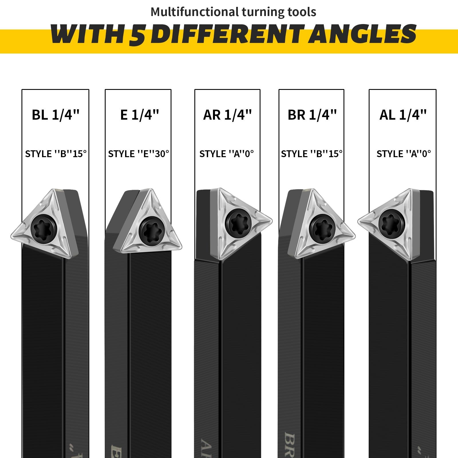 Metal Lathe Cutting Tools, 5 Sets of 1/4″ Carbide Cutting Tool Bits Kit