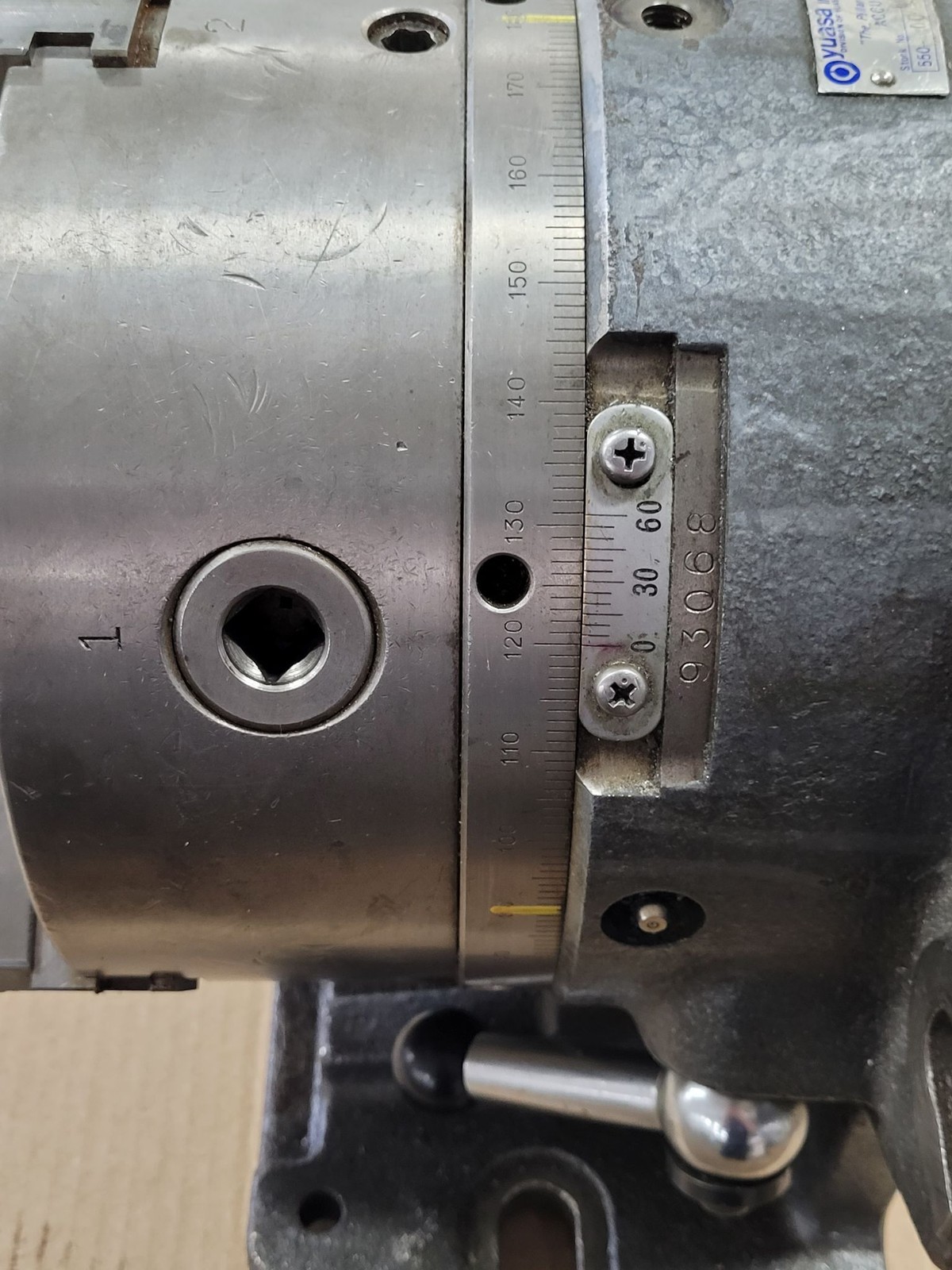 YUASA Model 550-007 Super Spacer w/ 3 Jaw Chuck & Tailstock